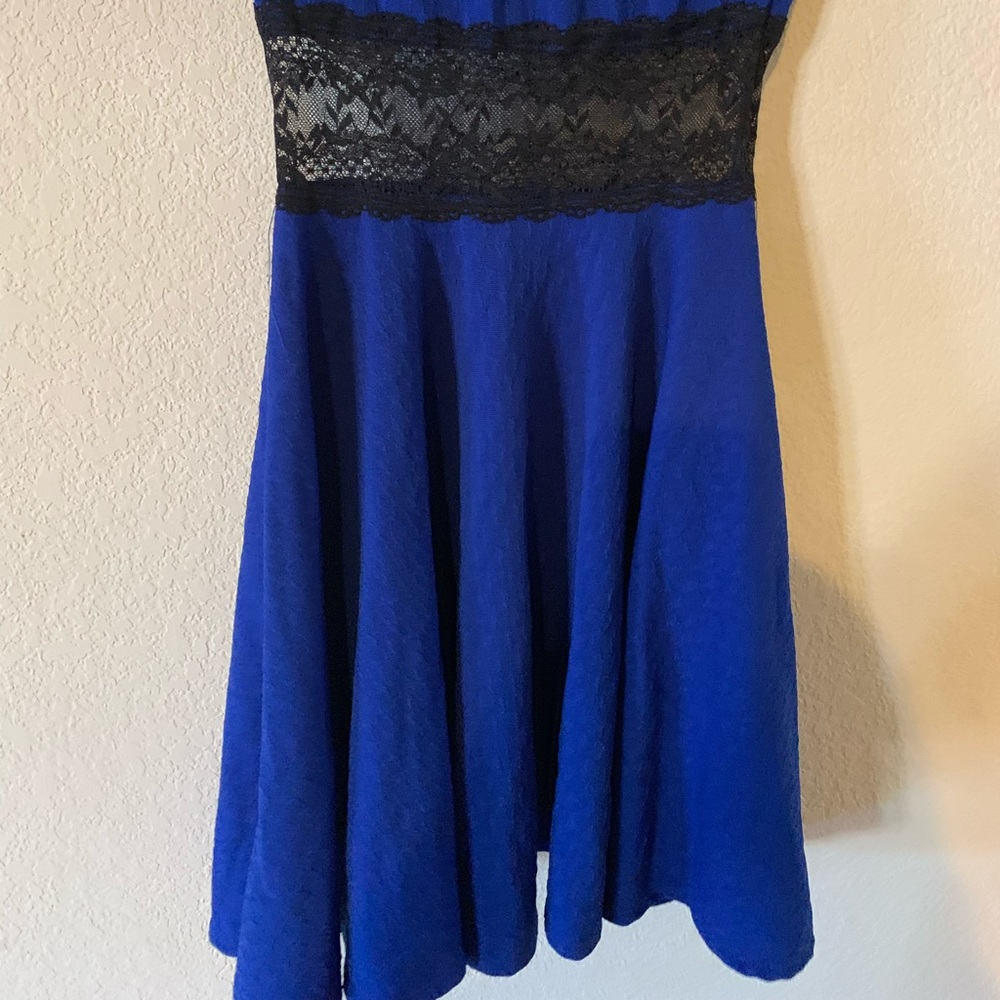 Blue and black lace homecoming dress